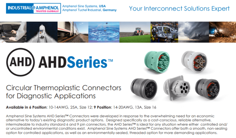 Conectores circulares termoplásticos Serie AHD™ (Amphenol Industrial – inglés)