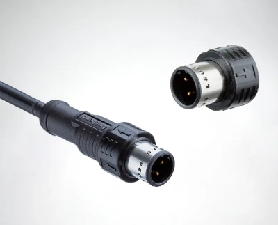Conector M12 push-pull MPronto de Amphenol LTW acoplado a una base M12x1 roscada-2 Conector M12 push-pull MPronto de Amphenol LTW acoplado a una base M12x1 roscada