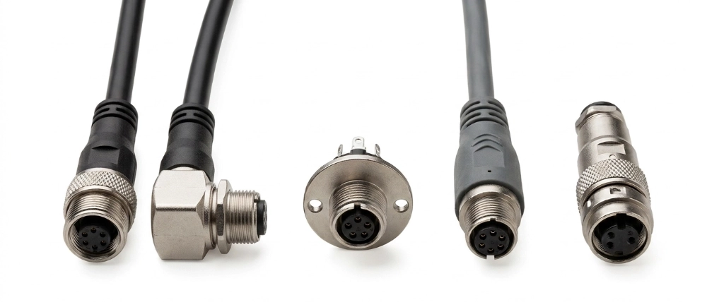 Conectores M12 aéreos – versión recta y acodada a 90 grados- Conectores M12 aéreos en versión recta y acodada a 90 grados