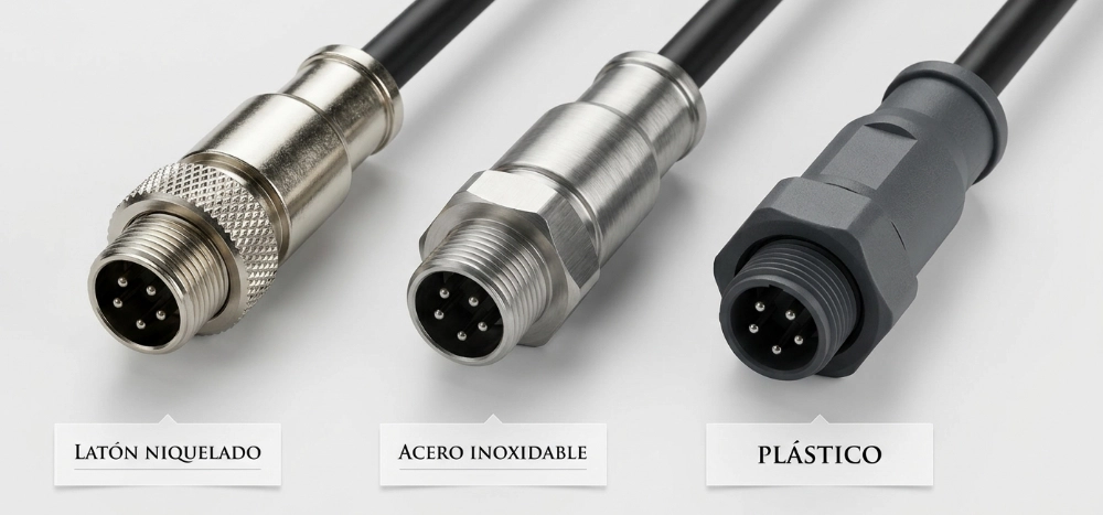 Conectores M12 con carcasa de latón niquelado, acero inoxidable y plástico Conectores M12 con carcasa de latón niquelado, acero inoxidable y plástico