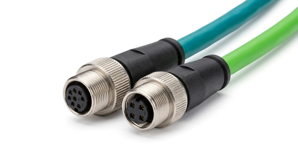 M12 X con cable Cat6A Conectores M12 con codificación X y D para Ethernet industrial
