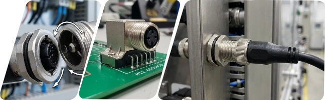 m12-header Conectores M12 aéreos, en placa de circuito impreso y en base de panel